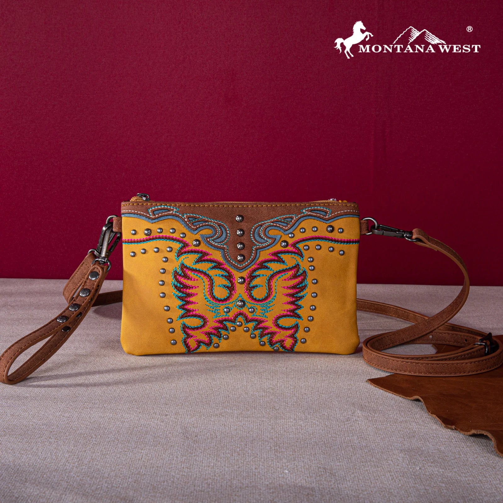 Mustard Montana West Embroidered Crossbody