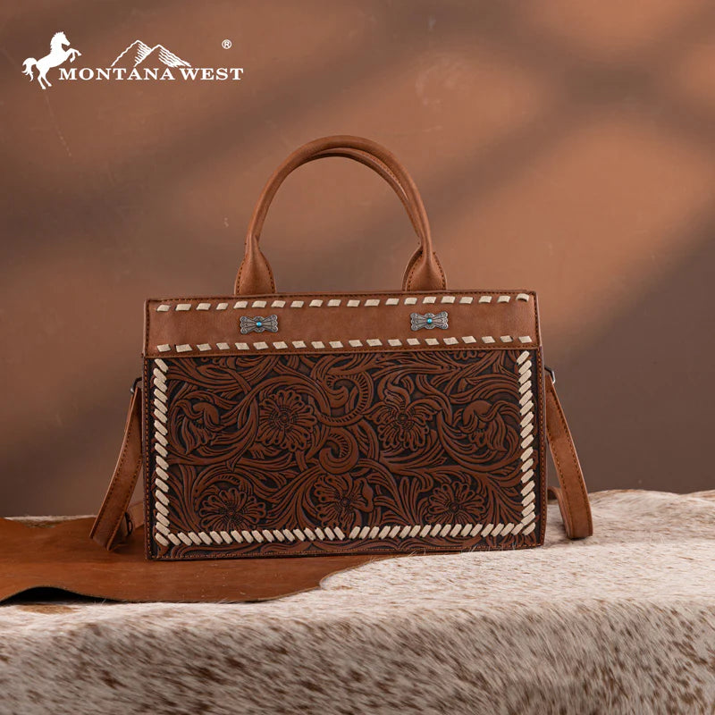 Montana West Brown Tooled Leather Crossbody