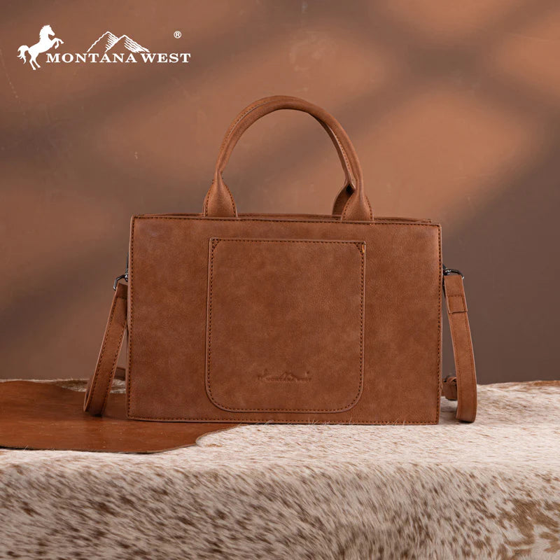 Montana West Brown Tooled Leather Crossbody