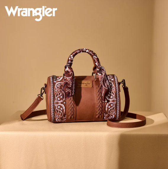 Wrangler Bandana Paisley Print Barrel Crossbody -Brown