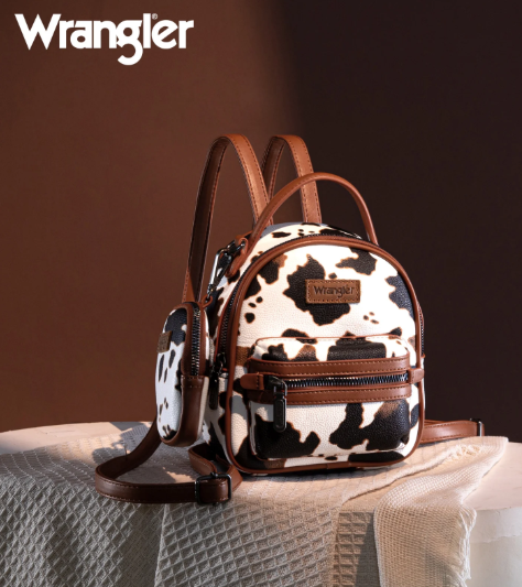 Wrangler Ladies Cow Print Mini Backpack With Coin Pouch