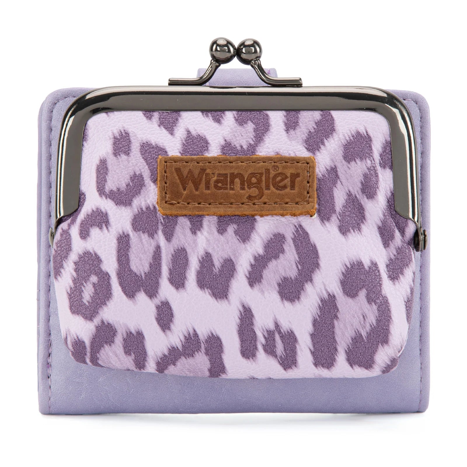 Wrangler Western Leopard Print Small Bi-Fold with Kiss Clasp Coin Purse -Purple