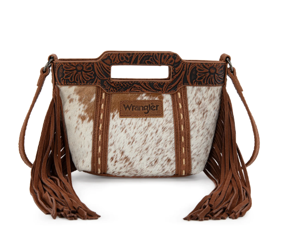 Brown Cowhide Wrangler Fringe Crossbody