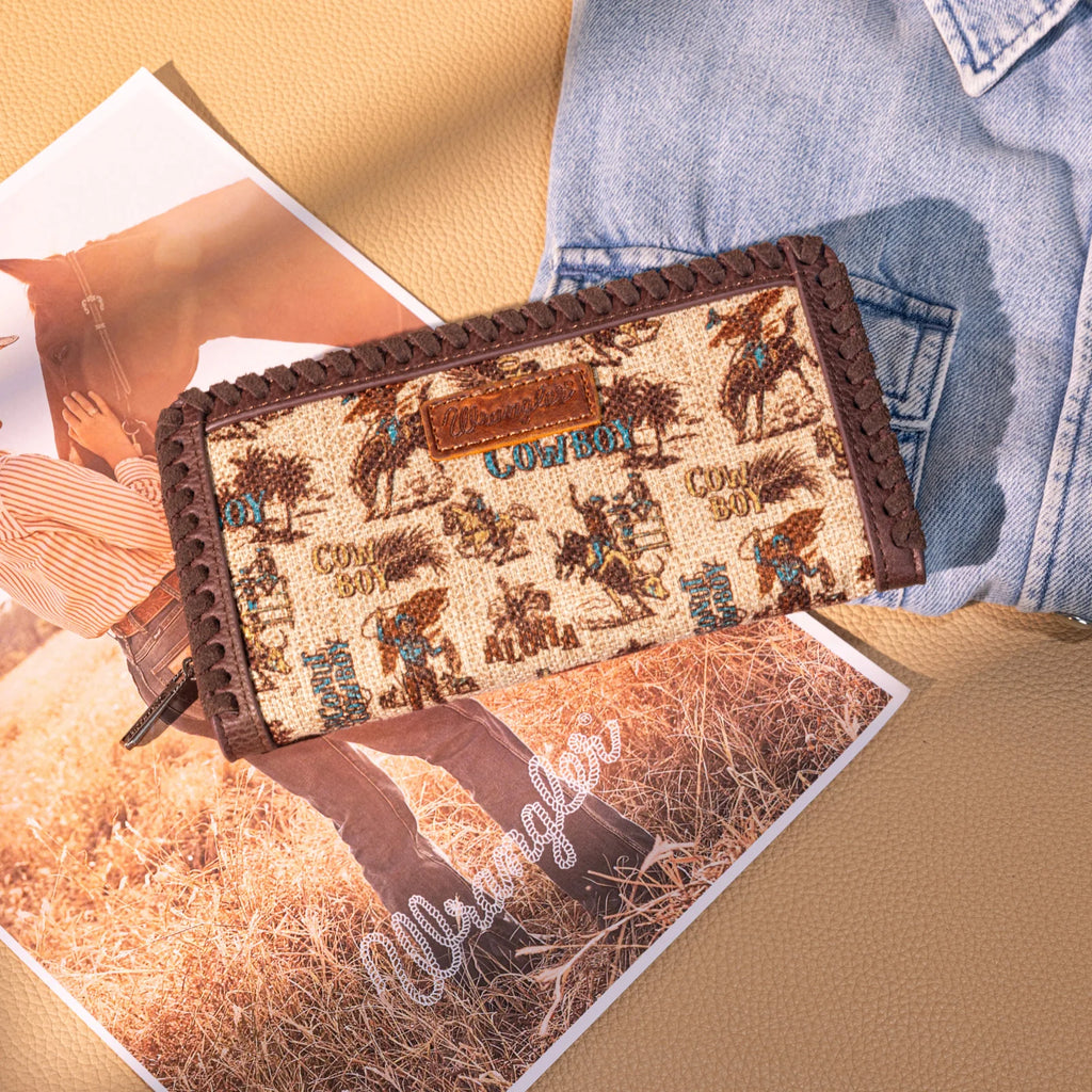 Wrangler Vintage Retro Cowboy Cool Print Wallet -Tan