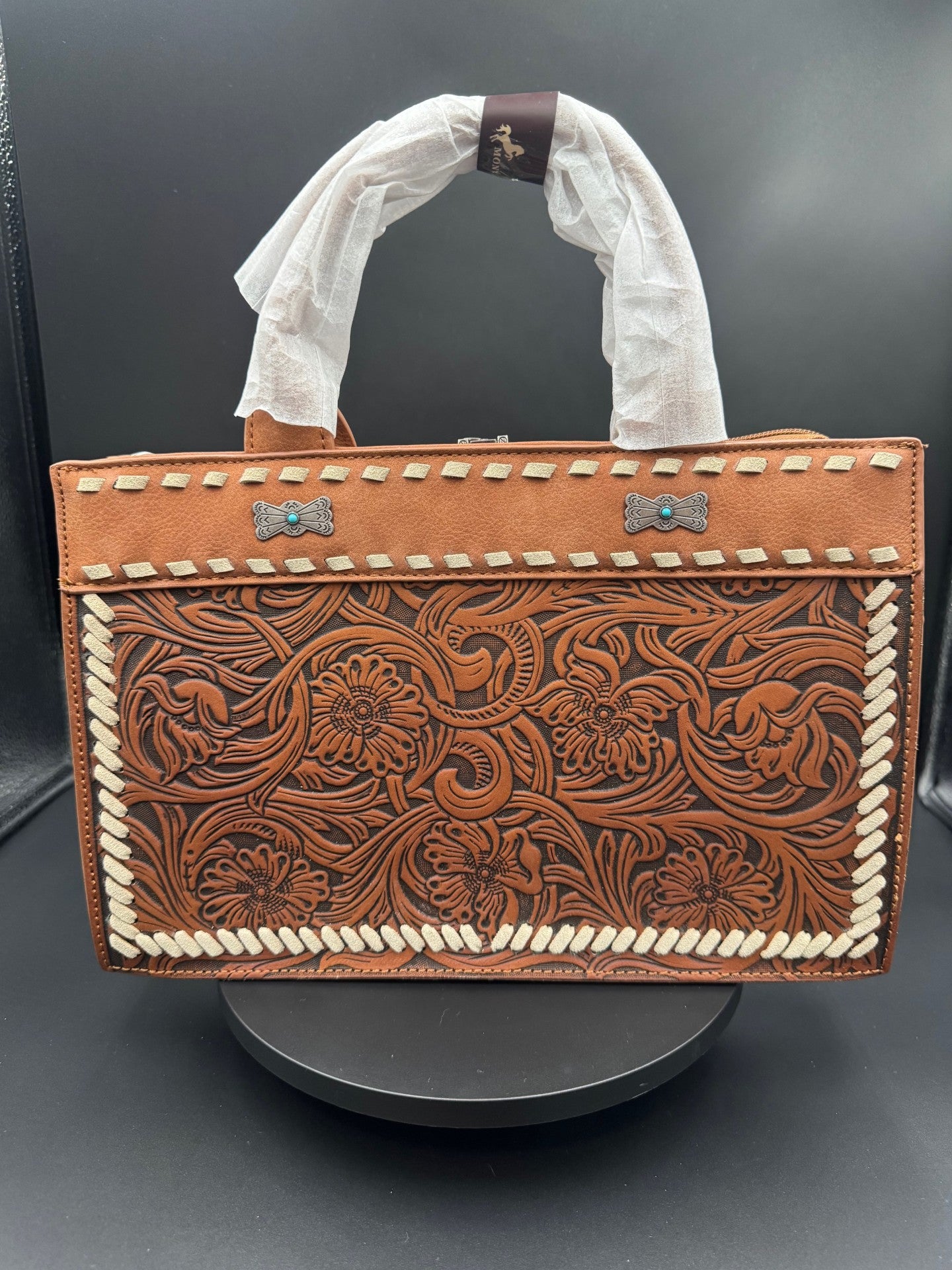 Montana West Brown Tooled Leather Crossbody