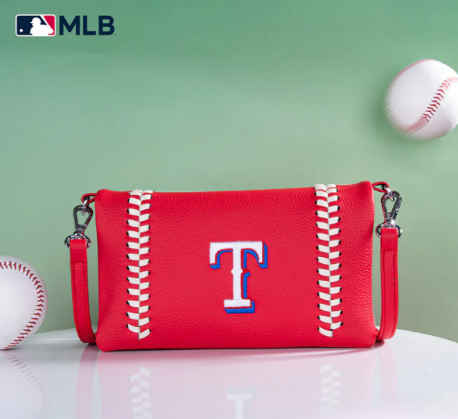 Montana West MLB Texas Rangers Leather Crossbody Purse -- Red
