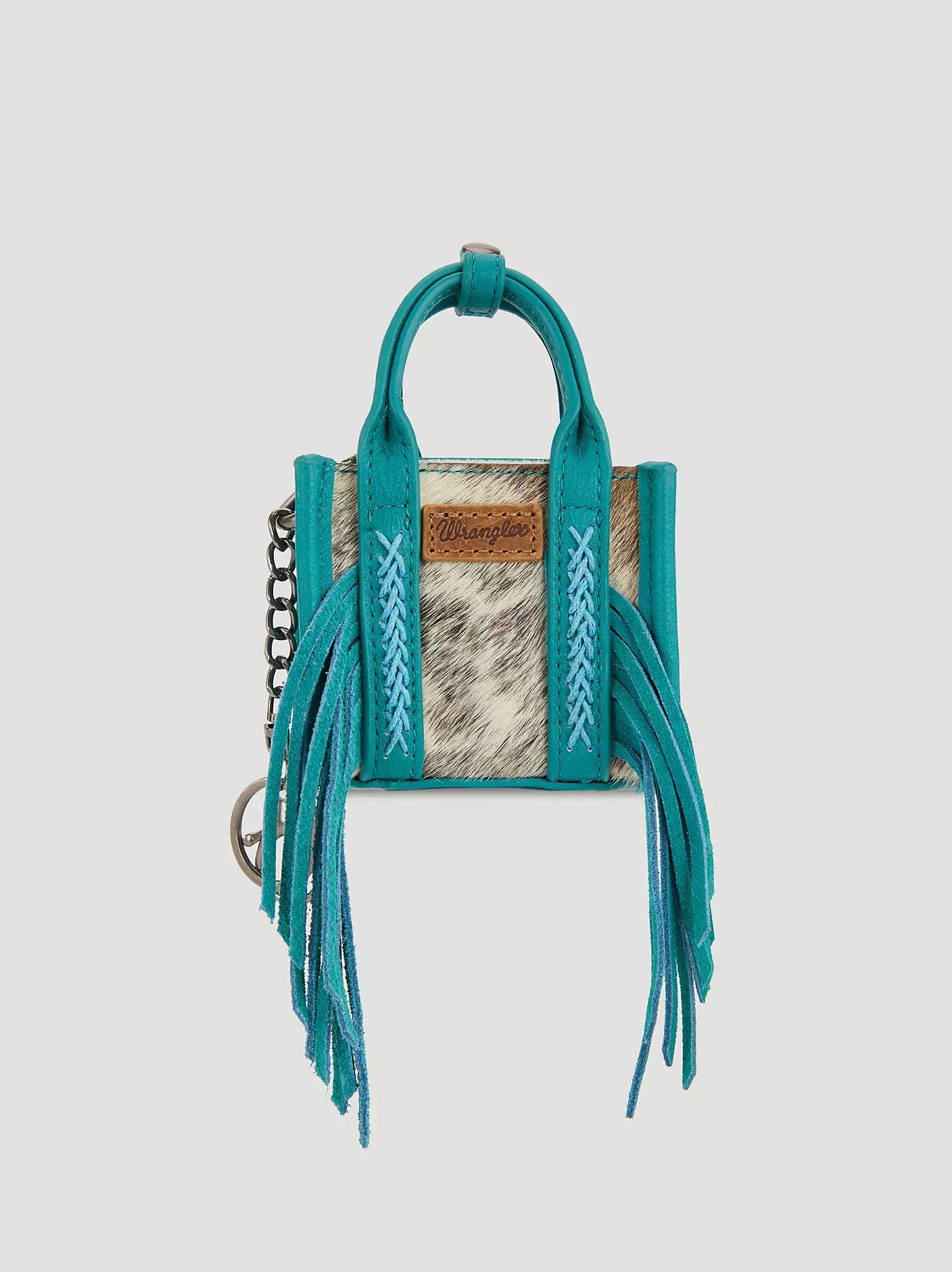 Turquoise Cowhide Mini Wrangler Purse Keychain