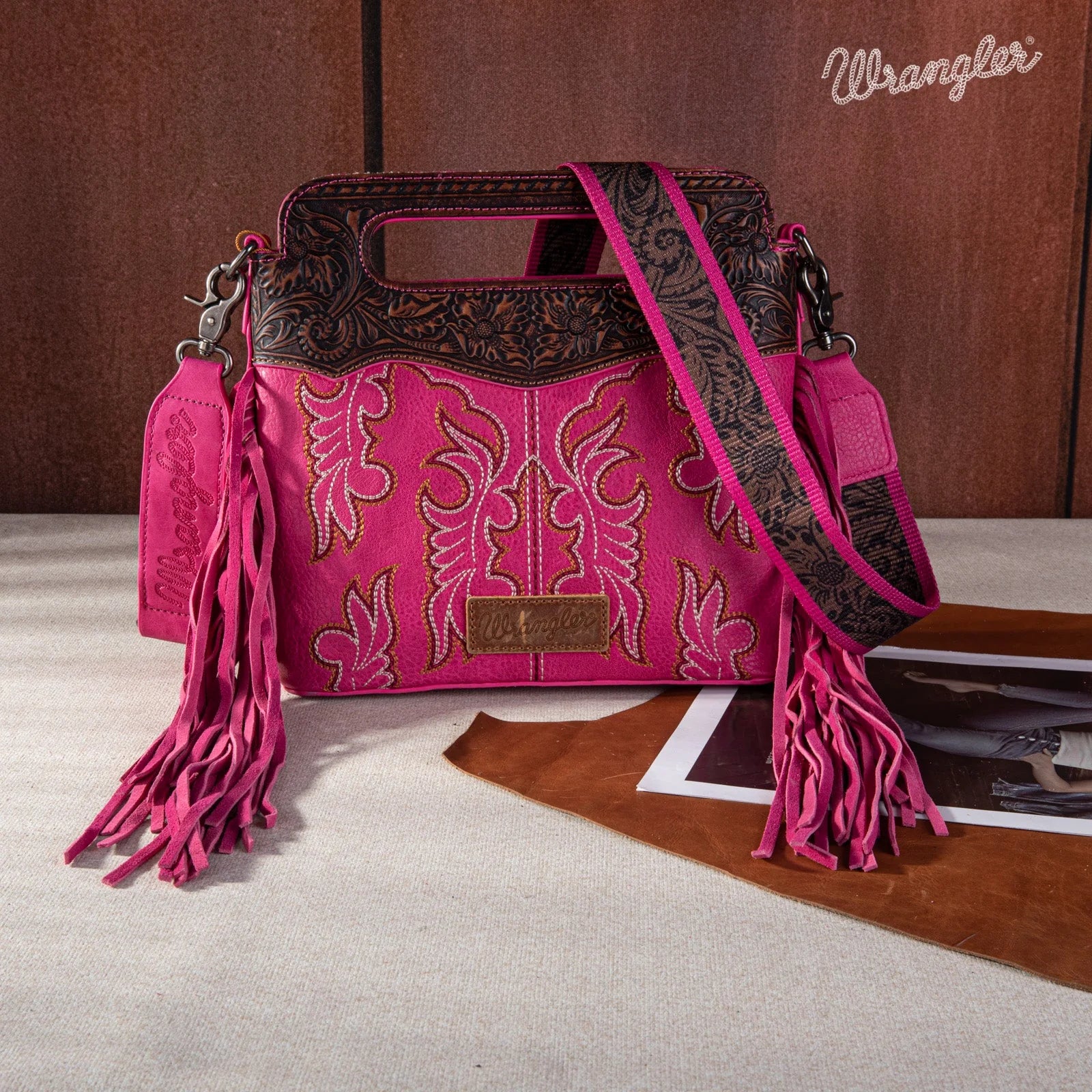 Hot Pink Wrangler Crossbody with Tassels