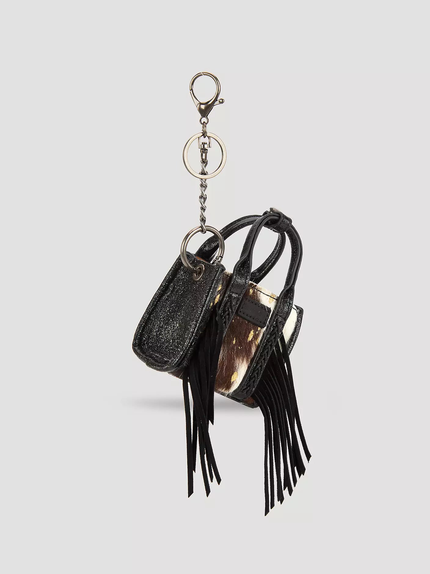 Black Gold Shimmer Cowhide Mini Wrangler Purse Keychain