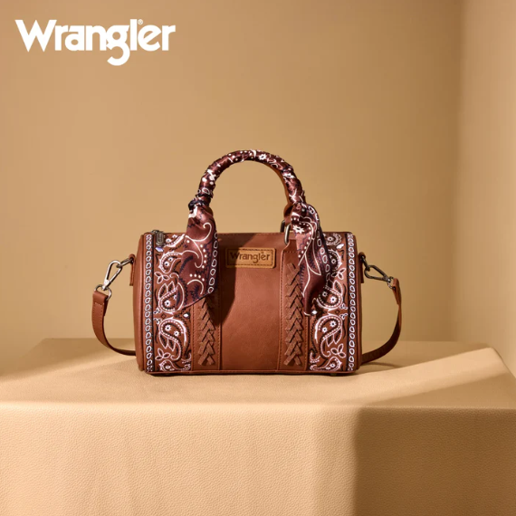 Wrangler Bandana Paisley Print Barrel Crossbody -Brown