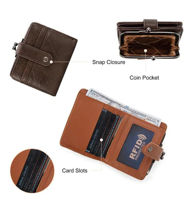 Coffee/Leopard Wrangler Bi-fold Coin Purse