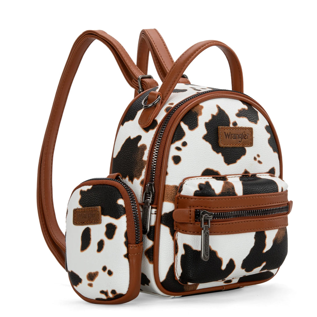 Wrangler Ladies Cow Print Mini Backpack With Coin Pouch