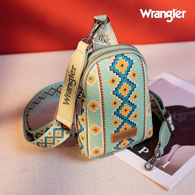 Wrangler Ladies Aztec Light Green Sling Crossbody Bag