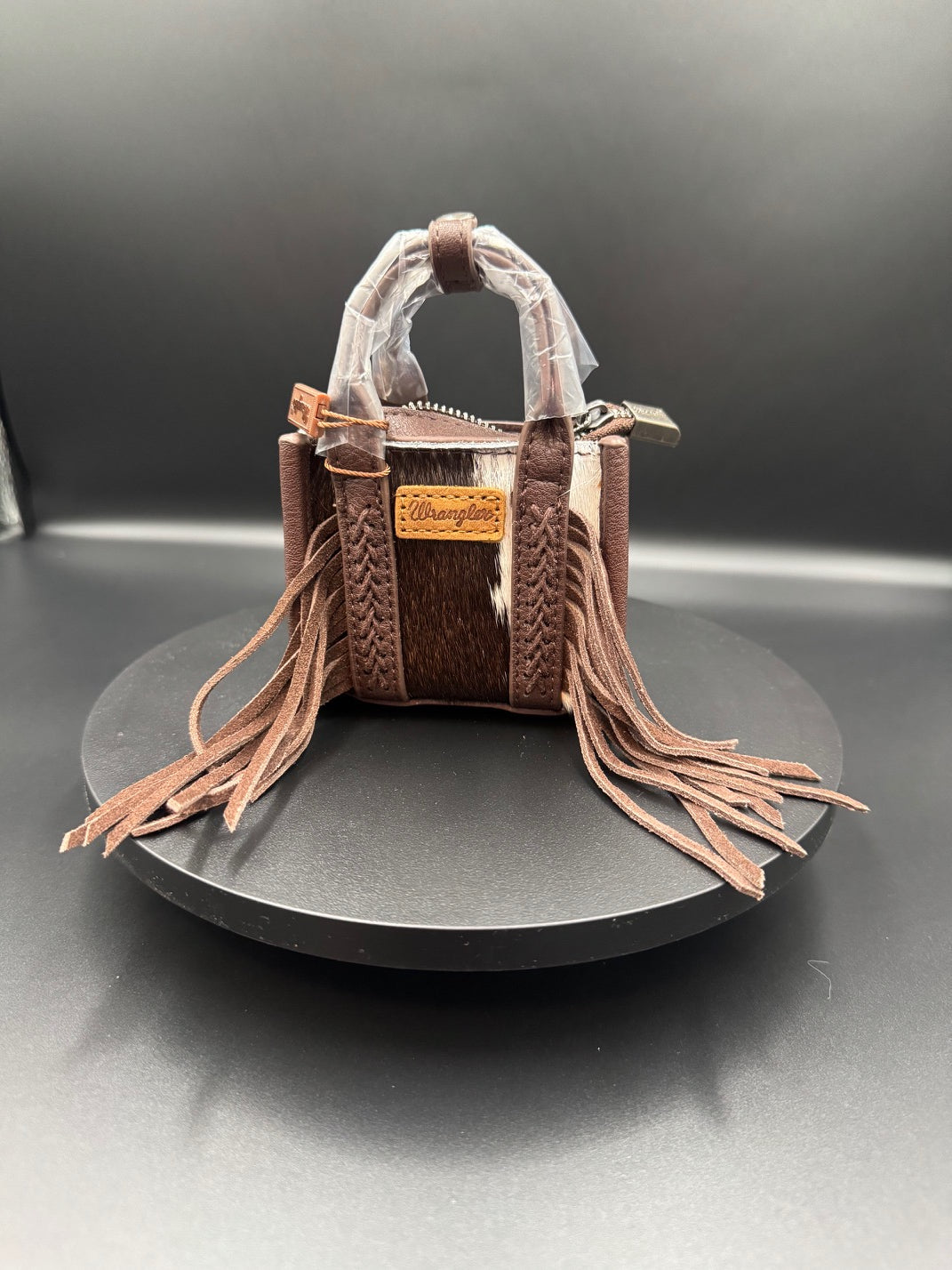 Dark Brown/White Mini Wrangler Purse Keychain