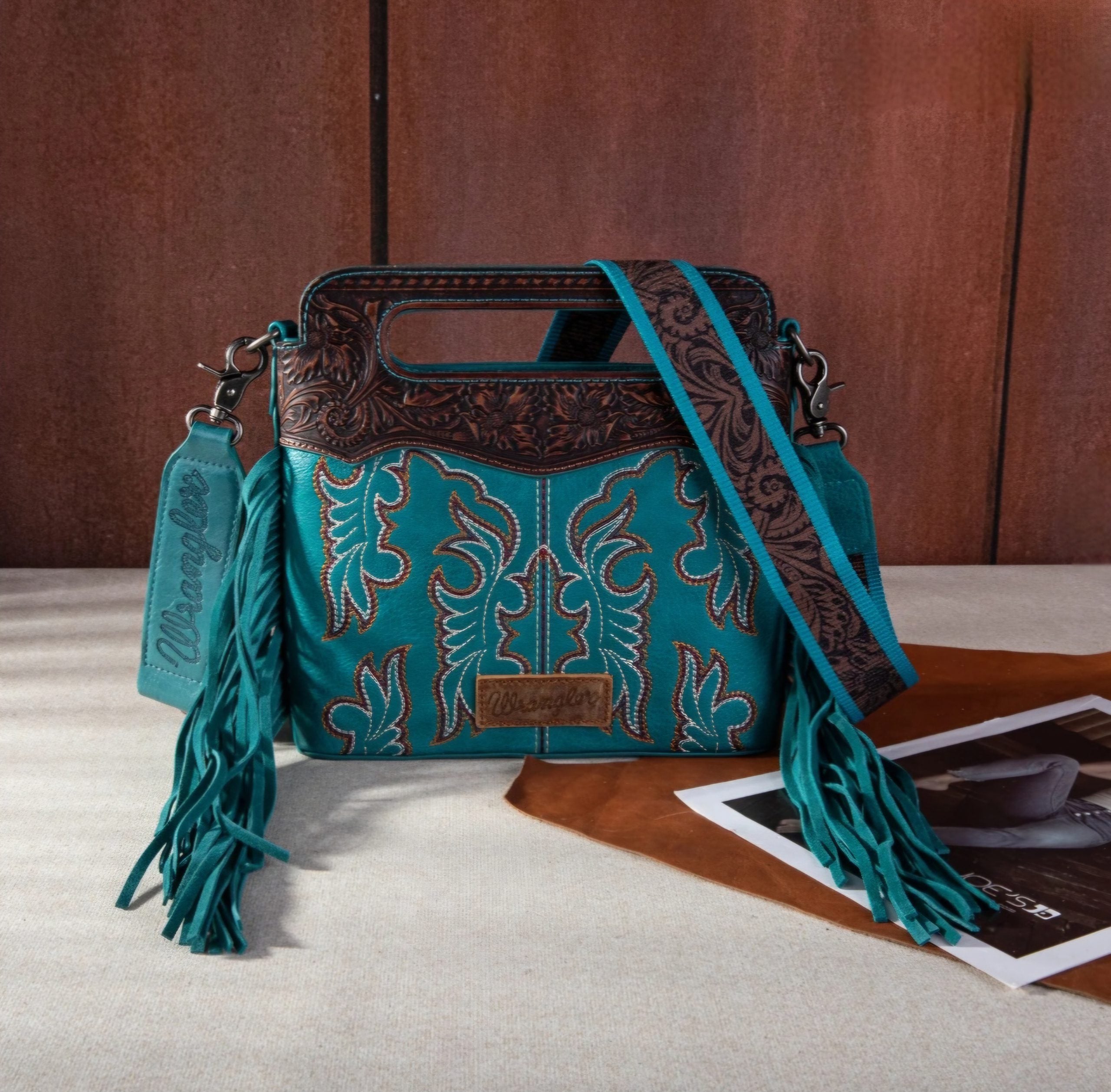 Teal Wrangler Crossbody with Tassels