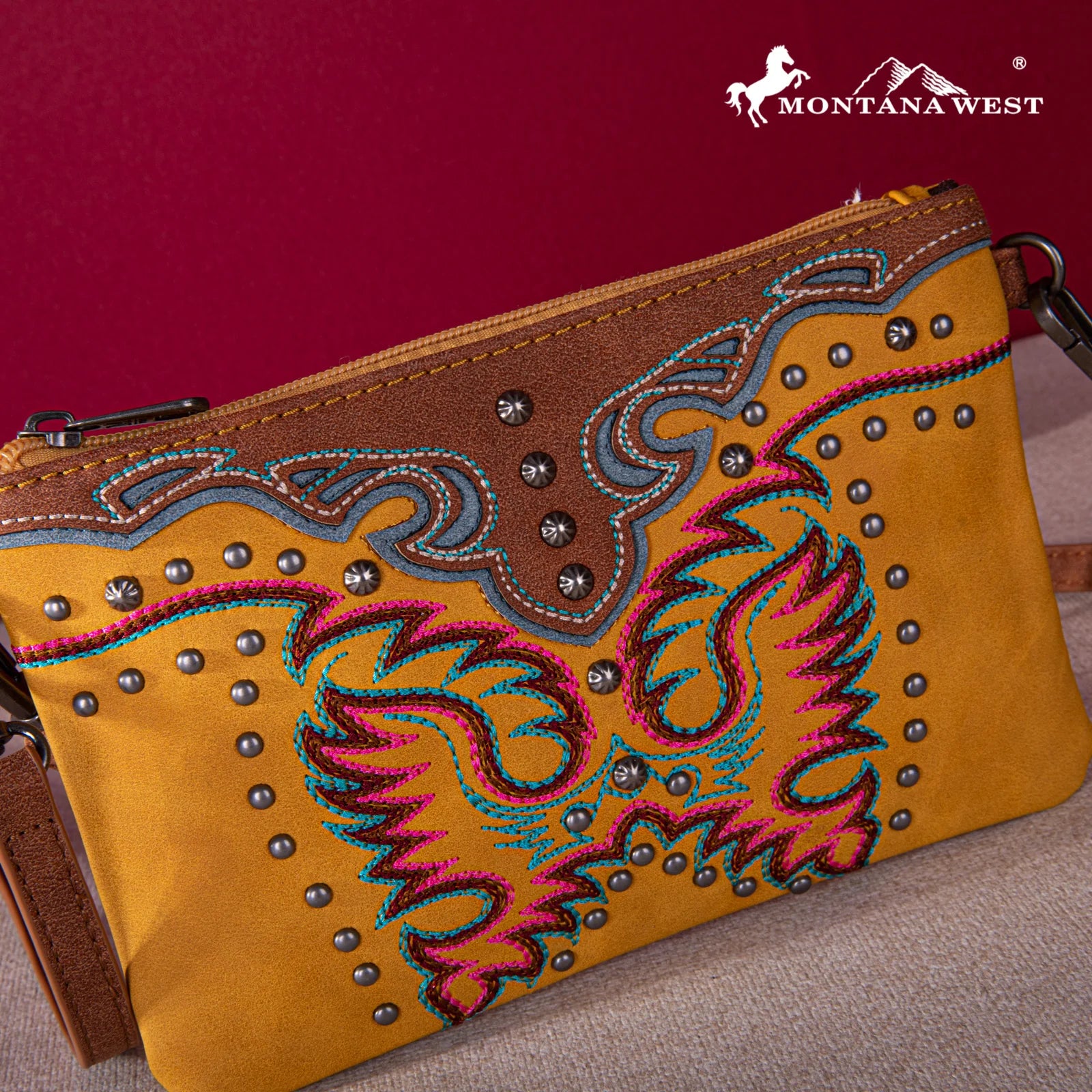 Mustard Montana West Embroidered Crossbody