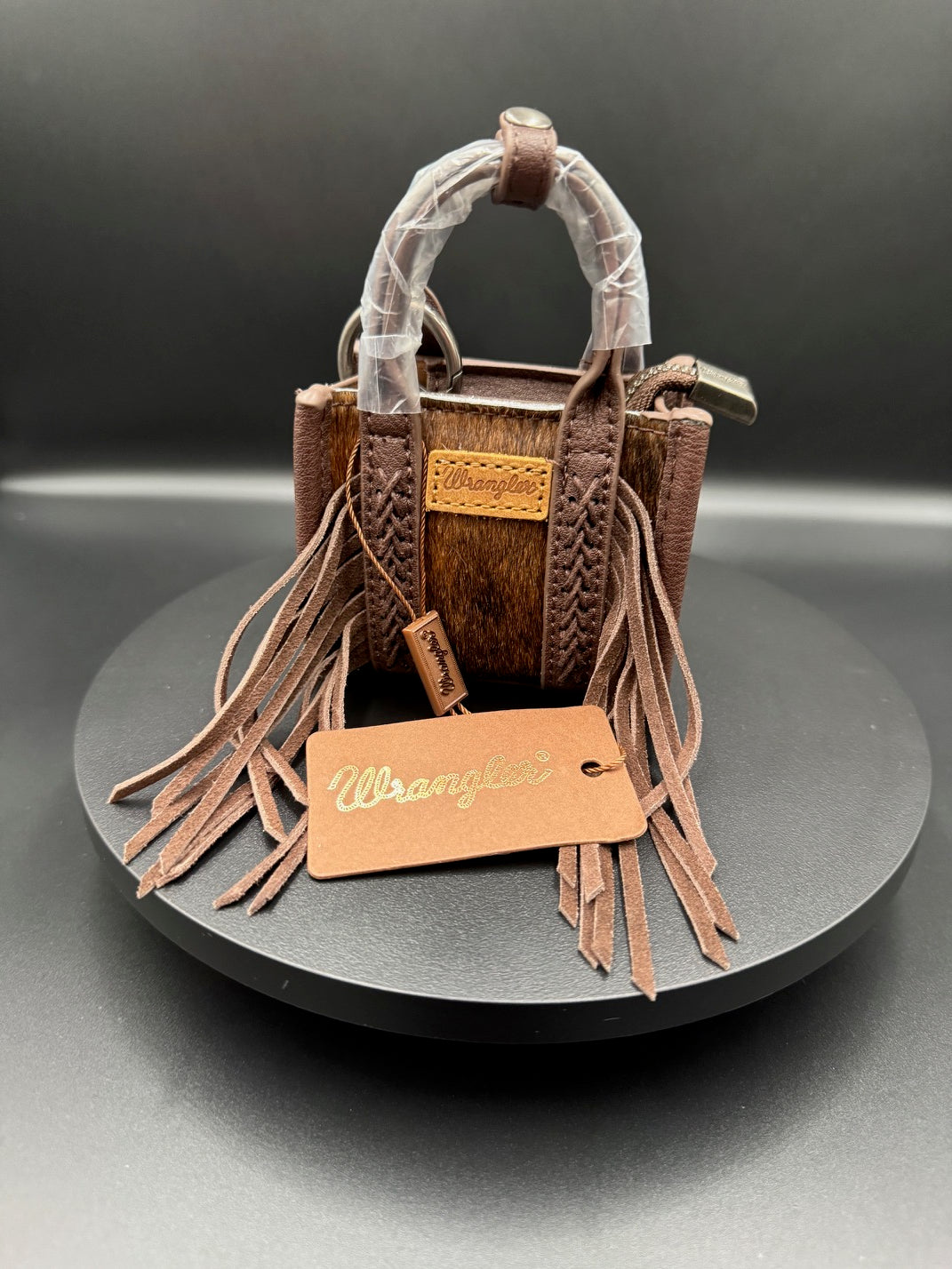 Dark Brown --No White Cowhide Mini Wrangler Purse Keychain