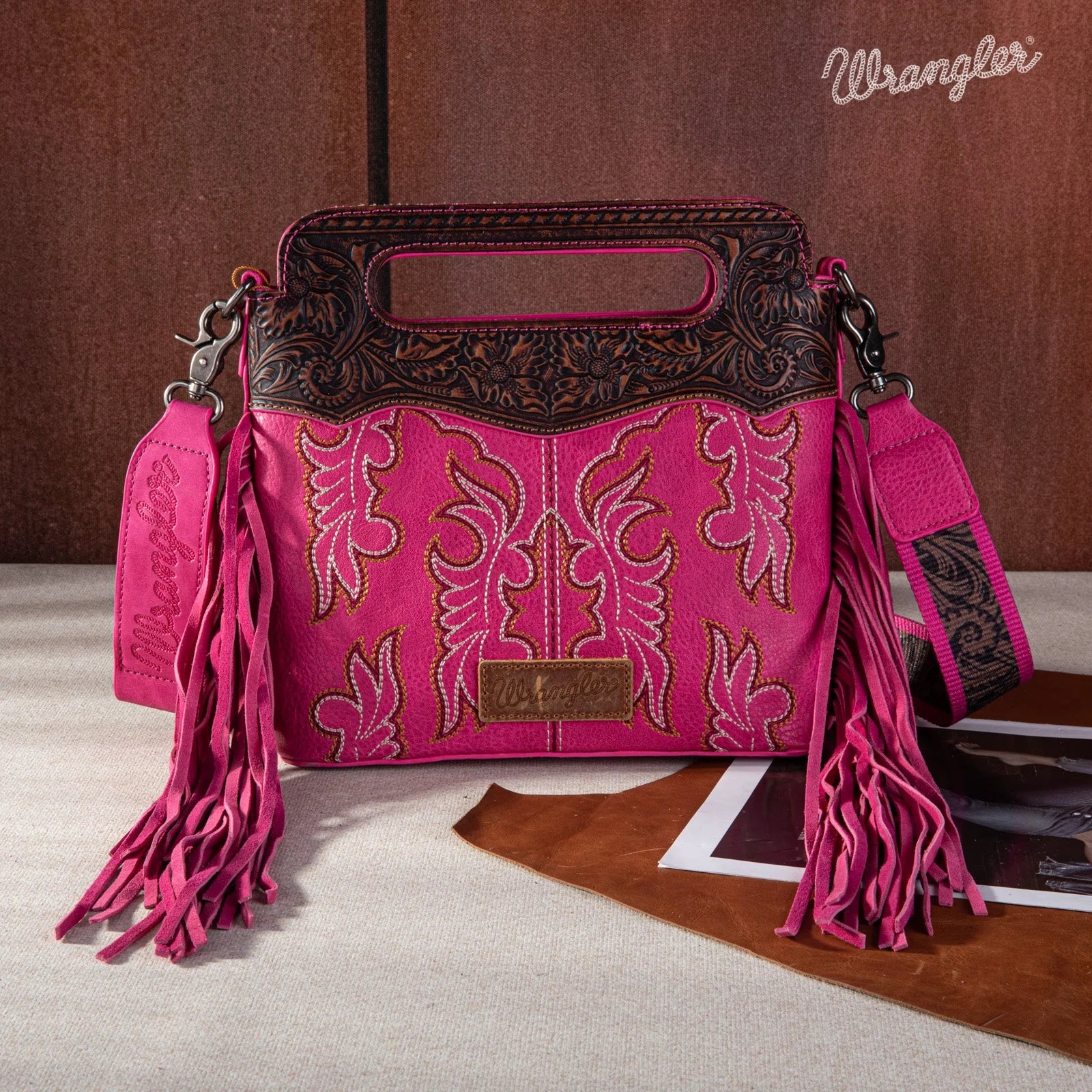 Hot Pink Wrangler Crossbody with Tassels