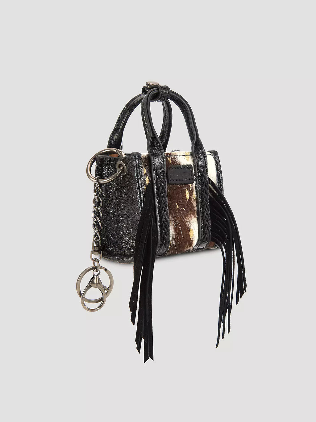 Black Gold Shimmer Cowhide Mini Wrangler Purse Keychain