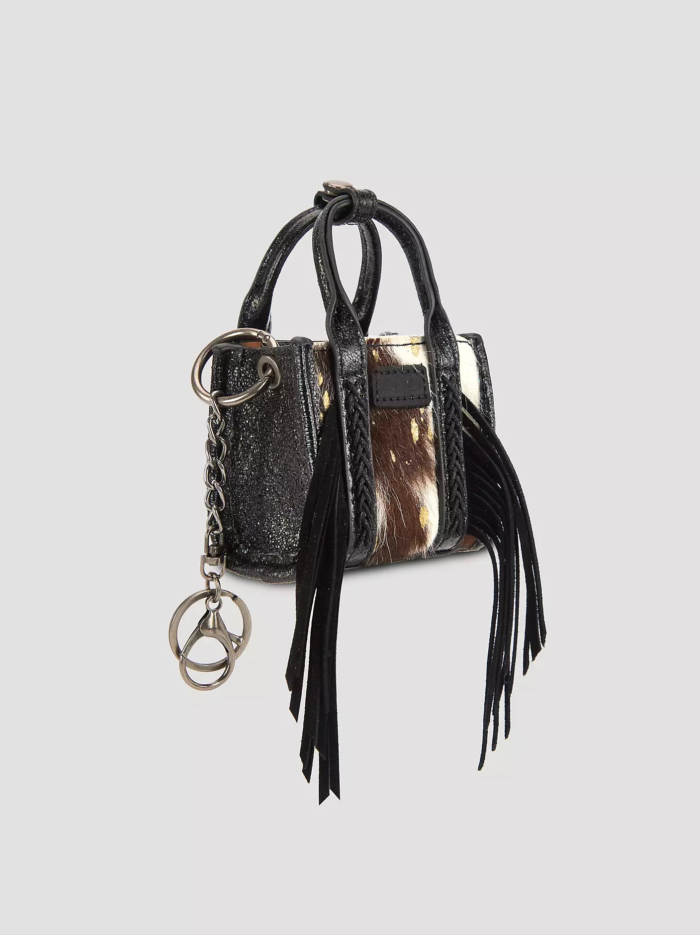 Black Gold Shimmer Cowhide Mini Wrangler Purse Keychain