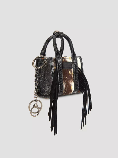 Black Gold Shimmer Cowhide Mini Wrangler Purse Keychain