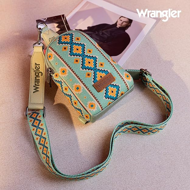 Wrangler Ladies Aztec Light Green Sling Crossbody Bag