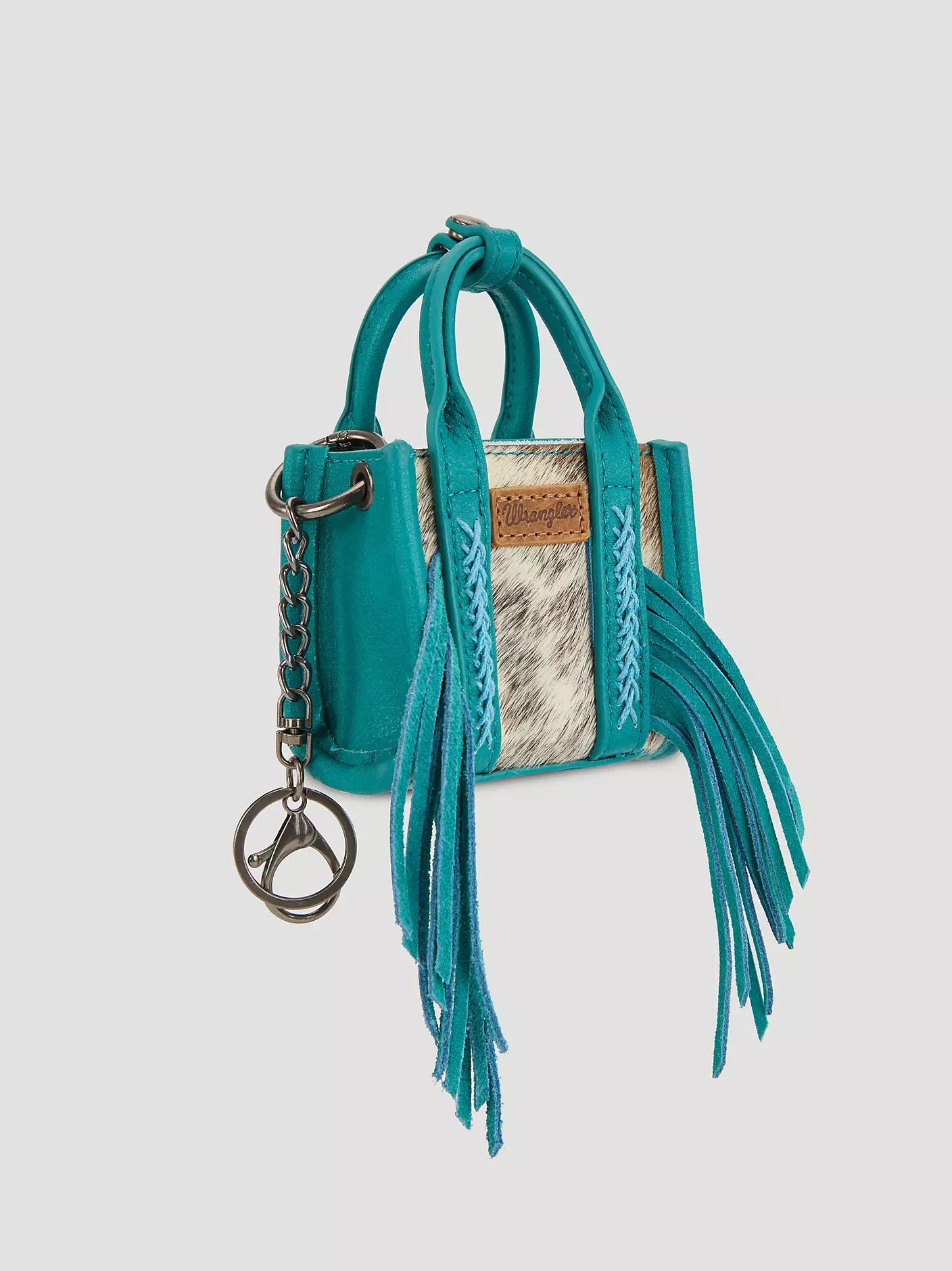 Turquoise Cowhide Mini Wrangler Purse Keychain