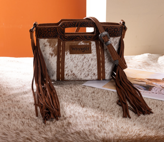 Brown Cowhide Wrangler Fringe Crossbody