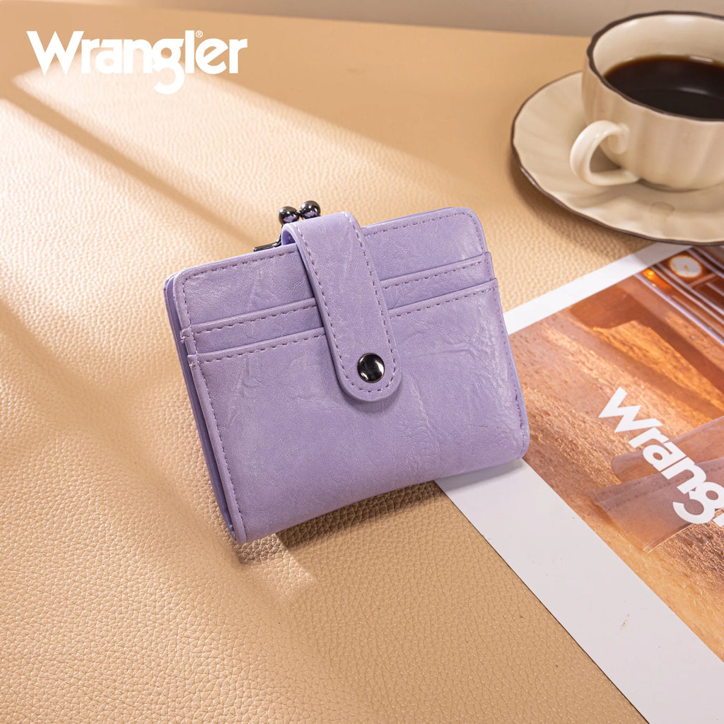 Wrangler Western Leopard Print Small Bi-Fold with Kiss Clasp Coin Purse -Purple