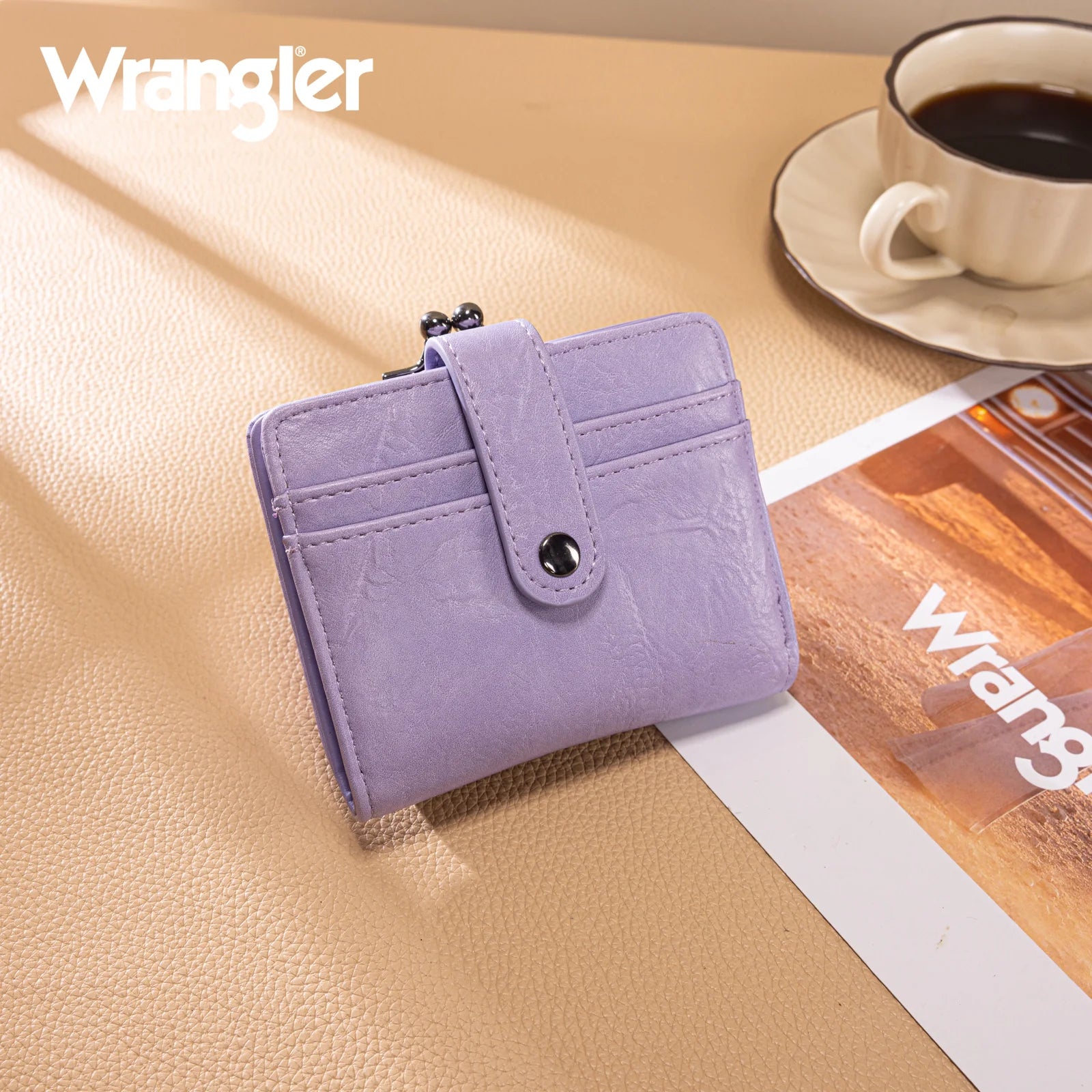 Wrangler Western Leopard Print Small Bi-Fold with Kiss Clasp Coin Purse -Purple