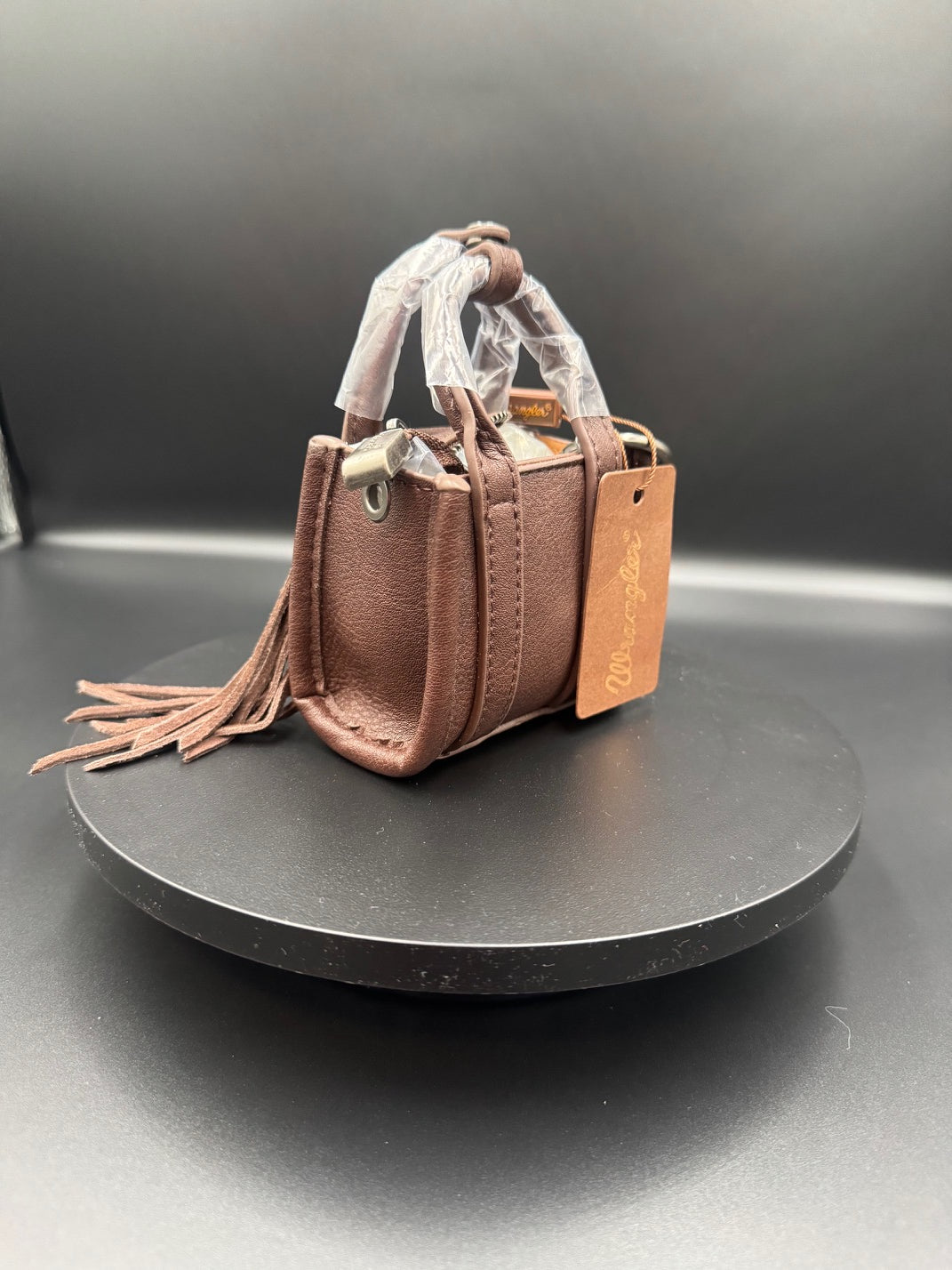 Dark Brown/White Mini Wrangler Purse Keychain