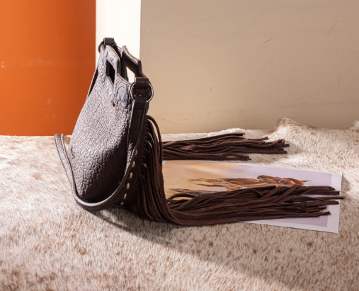 Coffee Cowhide Wrangler Fringe Crossbody