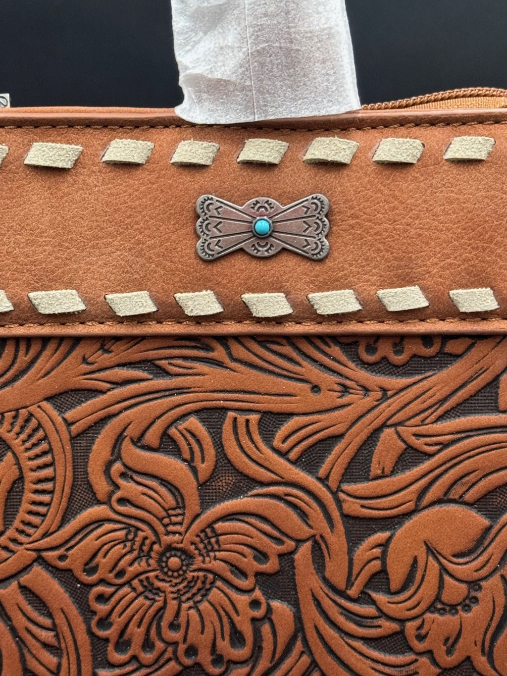Montana West Brown Tooled Leather Crossbody