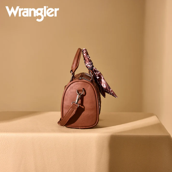 Wrangler Bandana Paisley Print Barrel Crossbody -Brown