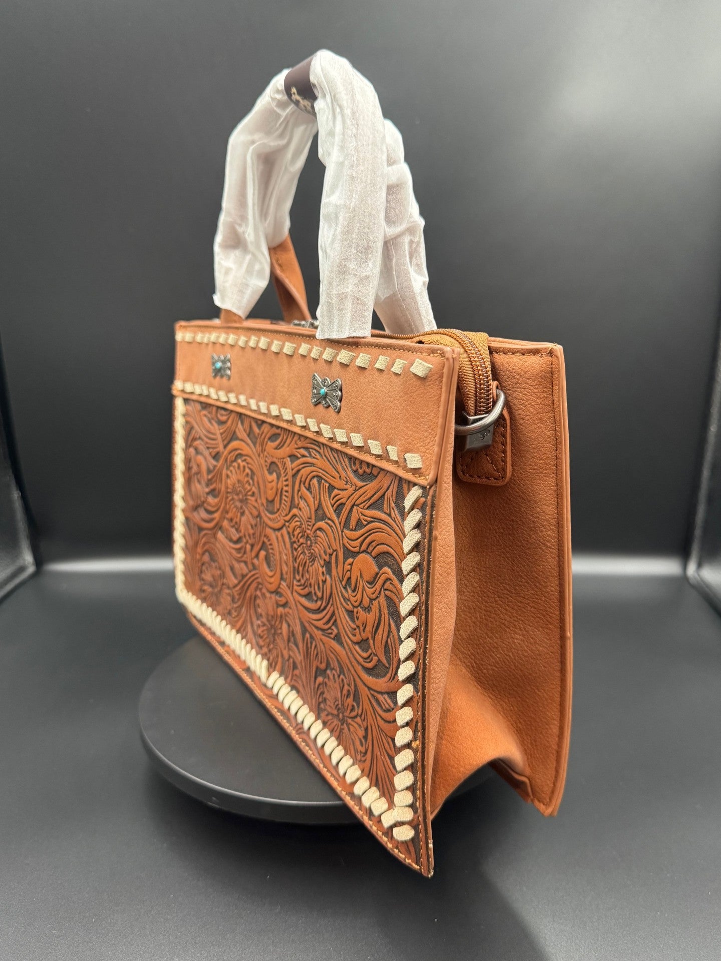 Montana West Brown Tooled Leather Crossbody