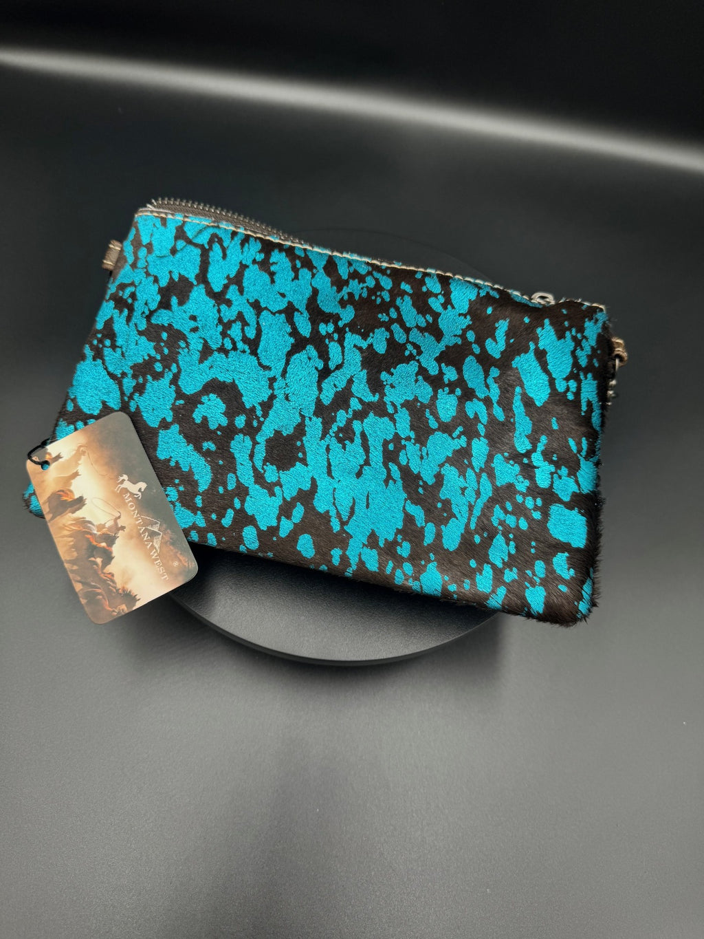 Montana West Turquoise Acid Wash Cowhide Crossbody Fringe Purse