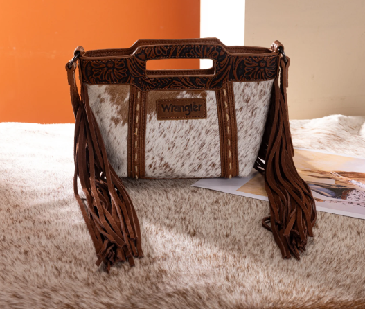 Brown Cowhide Wrangler Fringe Crossbody