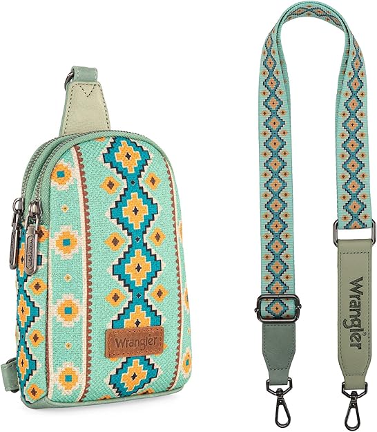 Wrangler Ladies Aztec Light Green Sling Crossbody Bag
