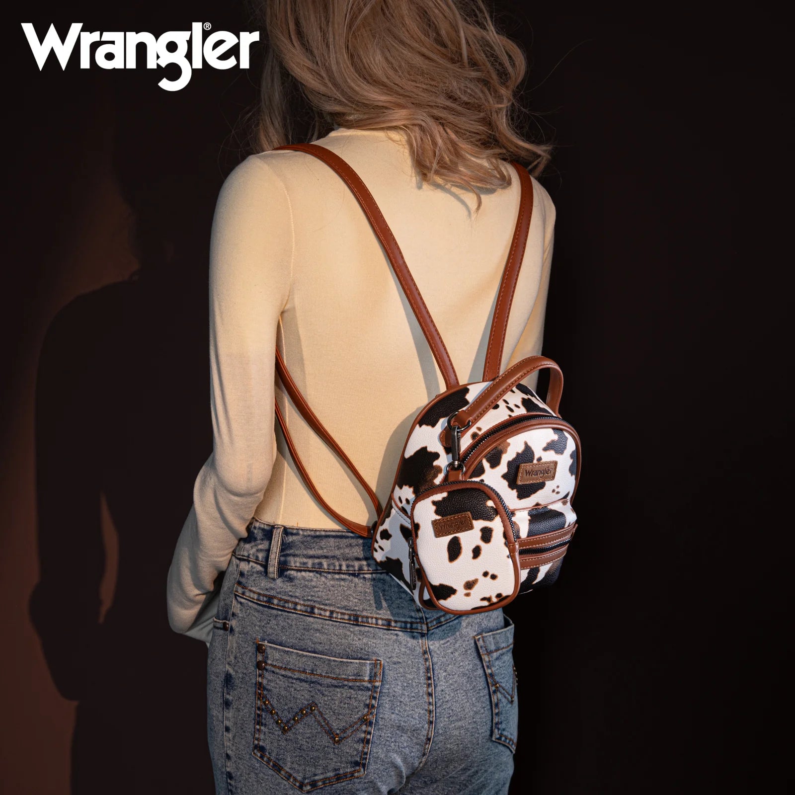 Wrangler Ladies Cow Print Mini Backpack With Coin Pouch