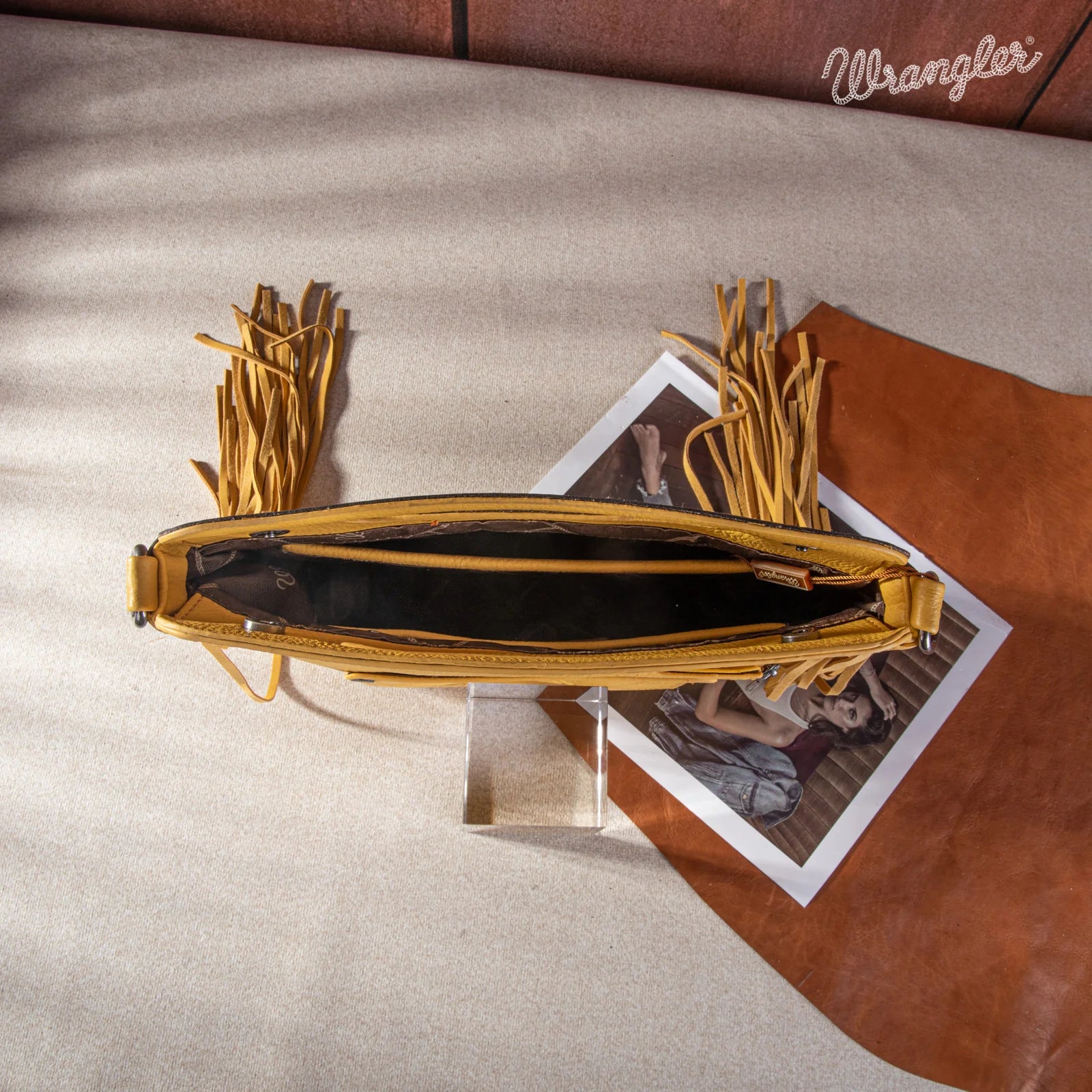 Wrangler Top Handle Embroidered Fringe Tote/Crossbody - Mustard