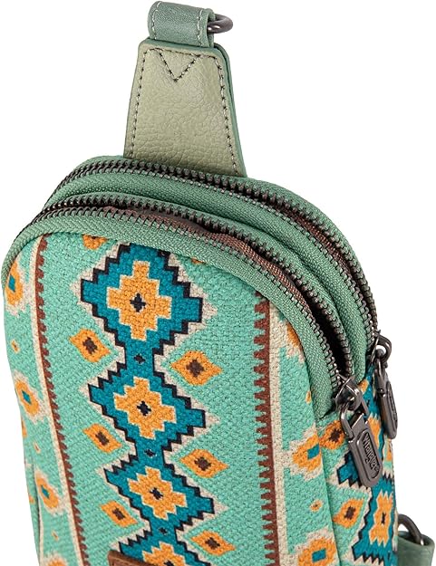 Wrangler Ladies Aztec Light Green Sling Crossbody Bag