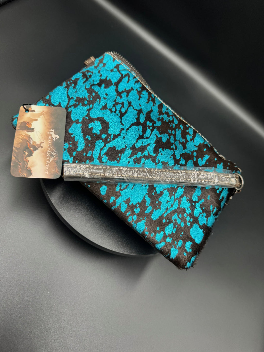 Montana West Turquoise Acid Wash Cowhide Crossbody Fringe Purse