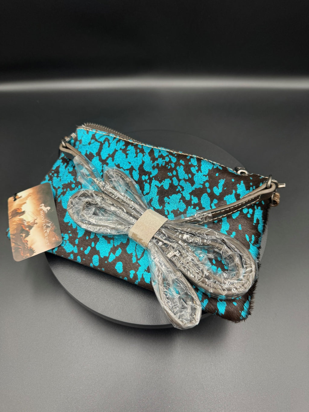 Montana West Turquoise Acid Wash Cowhide Crossbody Fringe Purse