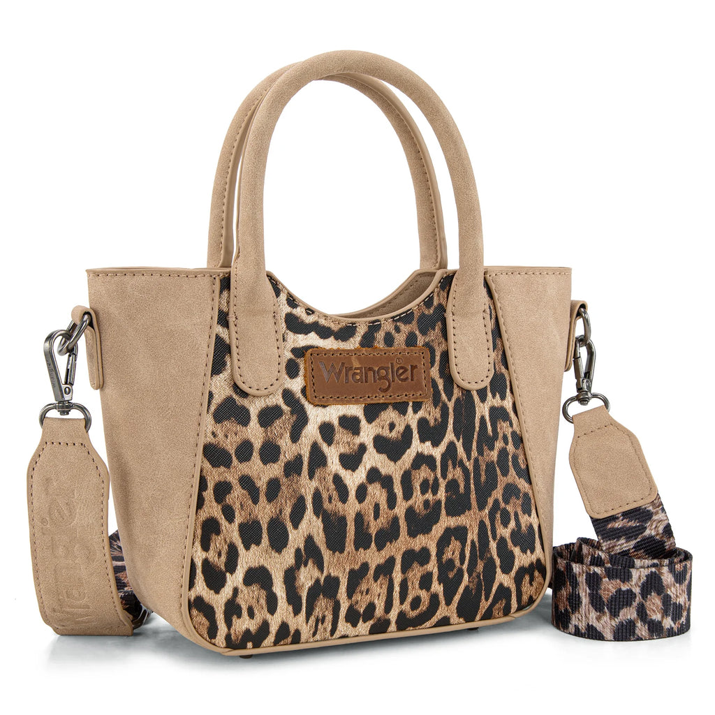 Wrangler Leopard Print Small Tote/Crossbody -Tan