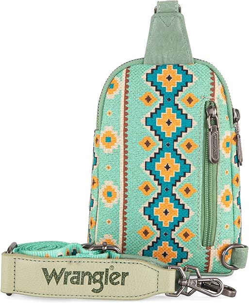 Wrangler Ladies Aztec Light Green Sling Crossbody Bag
