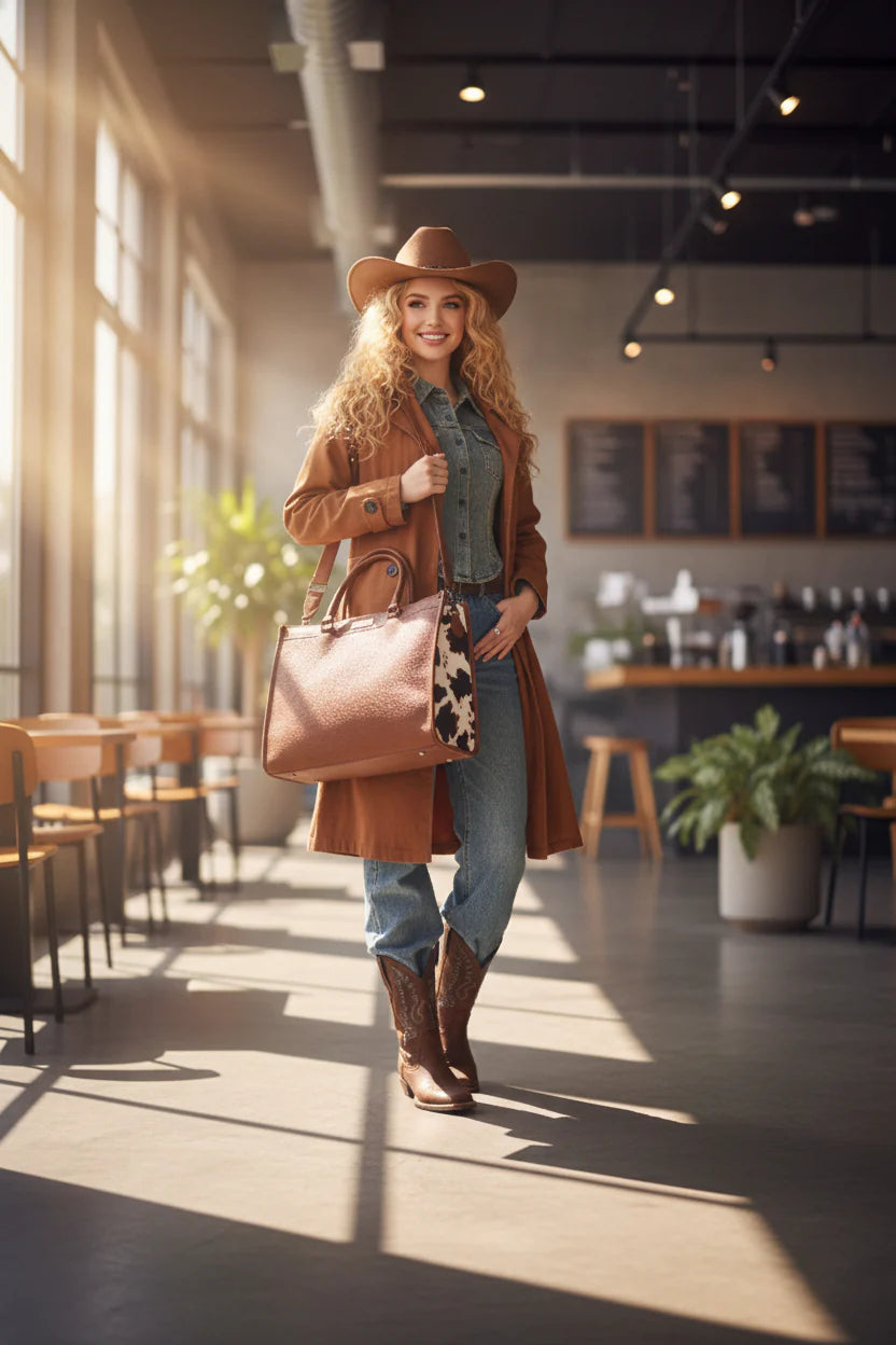 Wrangler Carry-All Large Tote Work Tote /Crossbody - Cow Print