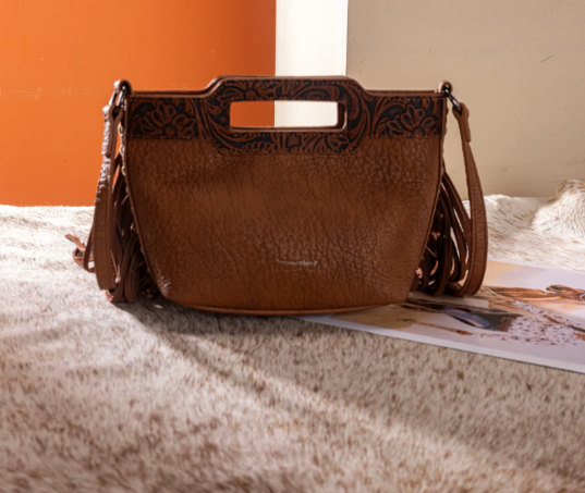 Brown Cowhide Wrangler Fringe Crossbody