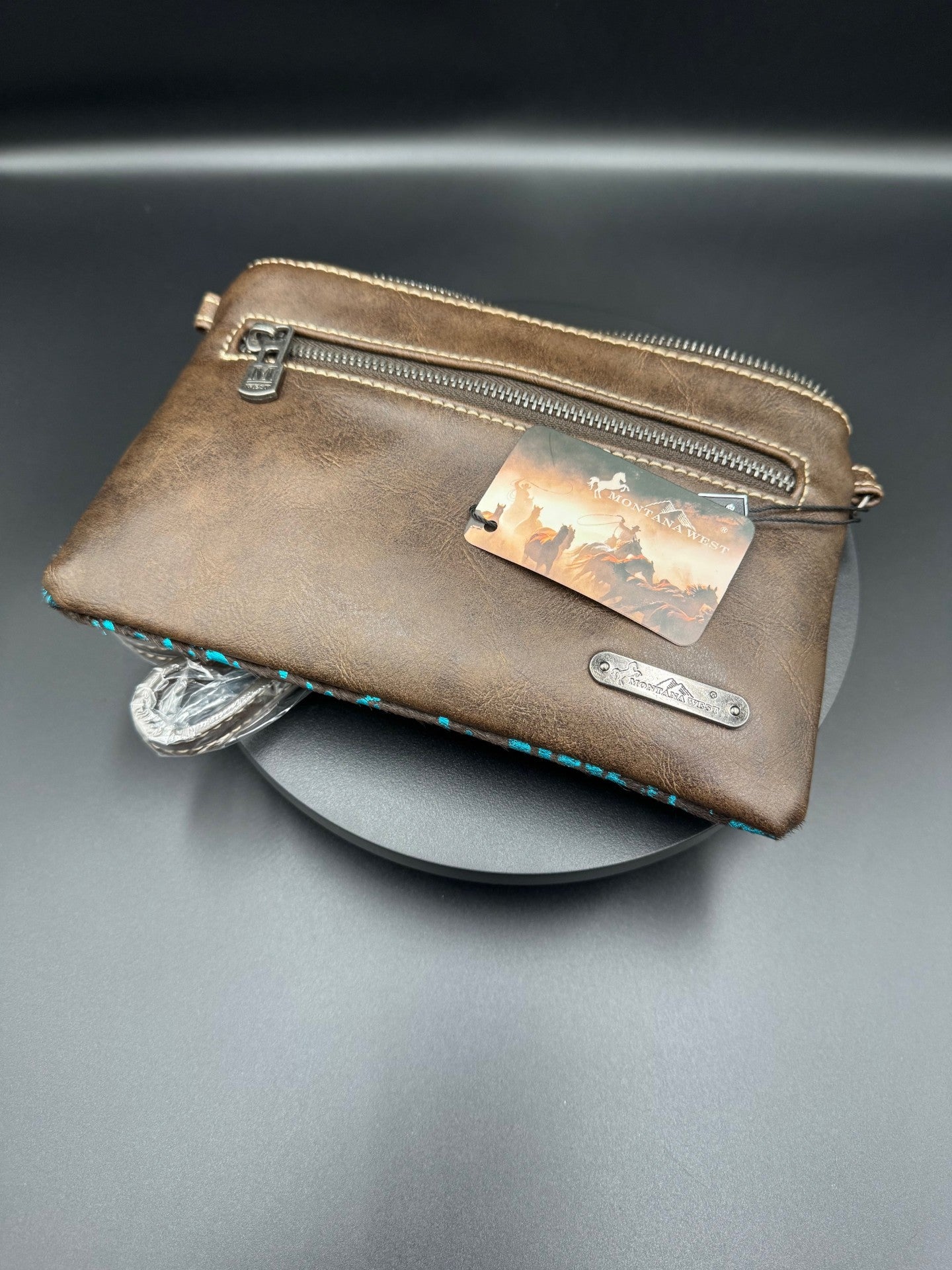 Montana West Turquoise Acid Wash Cowhide Crossbody Fringe Purse