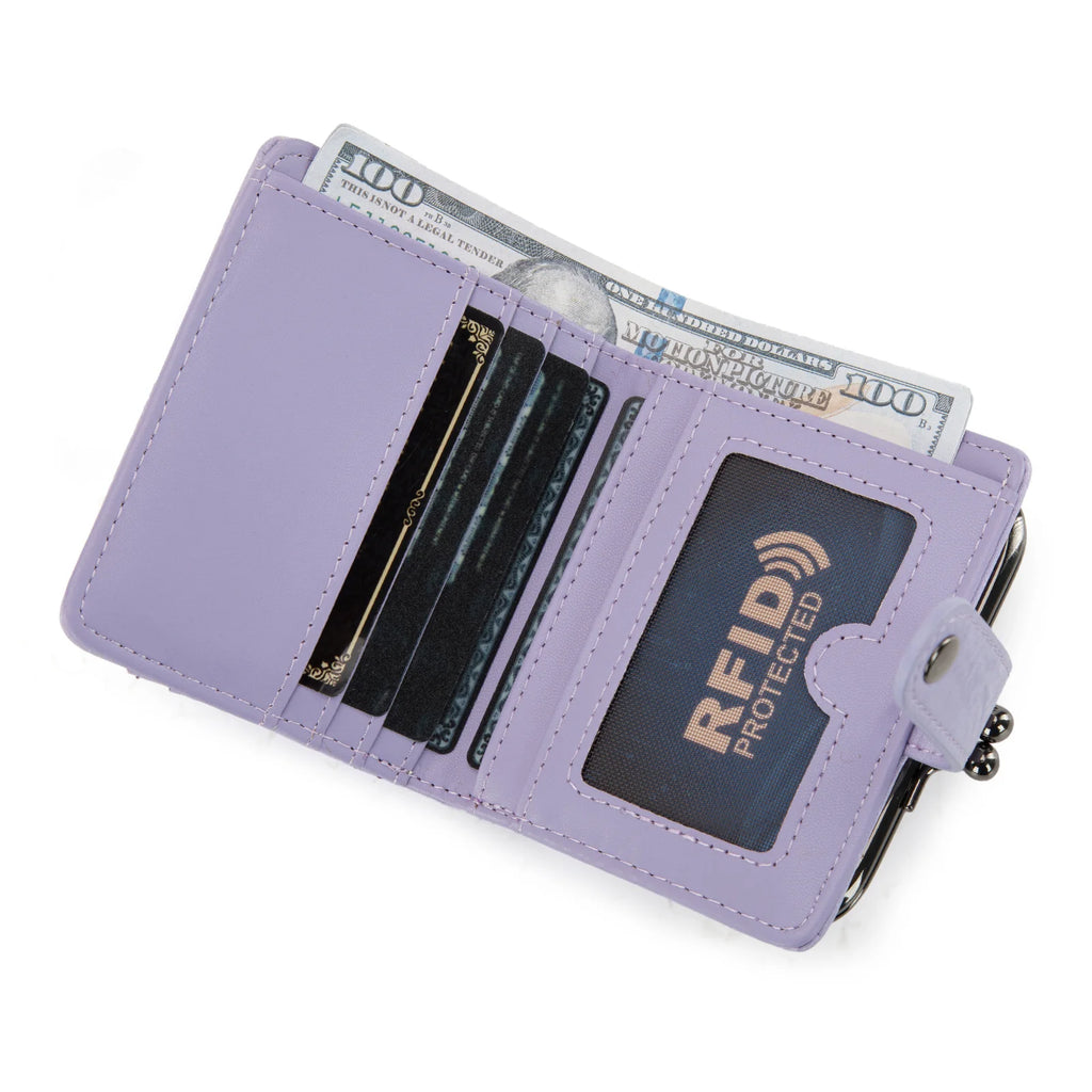 Wrangler Western Leopard Print Small Bi-Fold with Kiss Clasp Coin Purse -Purple