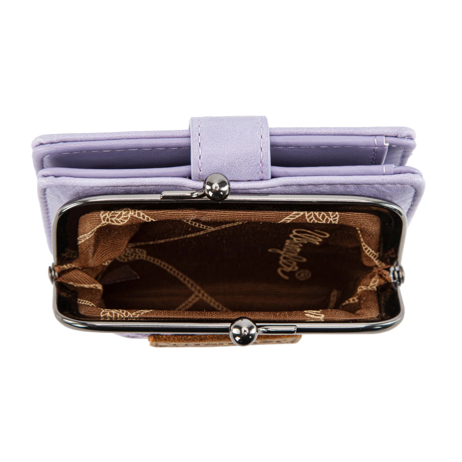 Wrangler Western Leopard Print Small Bi-Fold with Kiss Clasp Coin Purse -Purple
